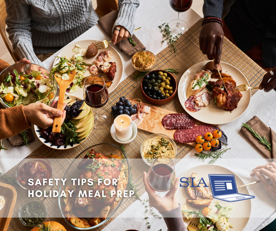 A festive dining table with people serving and enjoying a variety of dishes, including roasted meat, salads, fruits, and charcuterie, creating a warm holiday atmosphere.